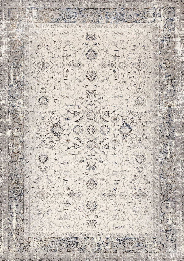 HomeRoots 5' Cream Blue and Gray Medallion Area Rug - Stylish, Durable, Stain Resistant for Any Space 5' X 8' 660265