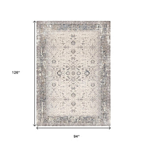 HomeRoots 5' Cream Blue and Gray Medallion Area Rug - Stylish, Durable, Stain Resistant for Any Space 8' X 11' 660266