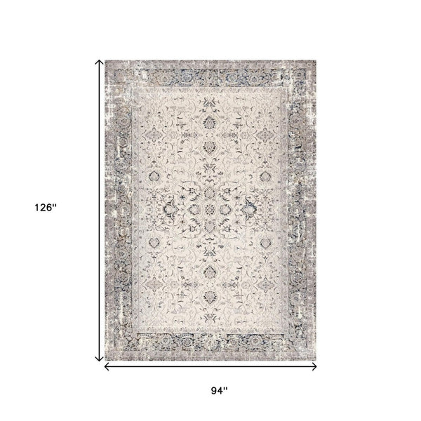 HomeRoots 5' Cream Blue and Gray Medallion Area Rug - Stylish, Durable, Stain Resistant for Any Space 8' X 11' 660266