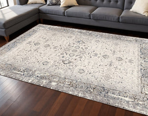 HomeRoots 5' Cream Blue and Gray Medallion Area Rug - Stylish, Durable, Stain Resistant for Any Space 8' X 11' 660266