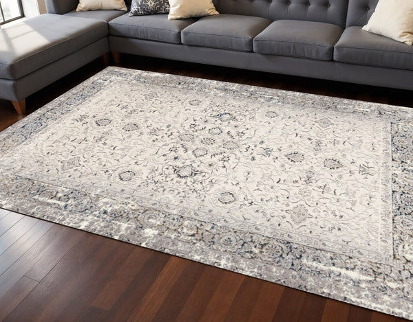 HomeRoots 5' Cream Blue and Gray Medallion Area Rug - Stylish, Durable, Stain Resistant for Any Space 8' X 11' 660266
