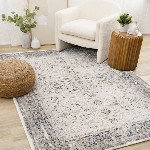 HomeRoots 5' Cream Blue and Gray Medallion Area Rug - Stylish, Durable, Stain Resistant for Any Space 8' X 11' 660266