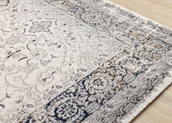 HomeRoots 5' Cream Blue and Gray Medallion Area Rug - Stylish, Durable, Stain Resistant for Any Space 8' X 11' 660266
