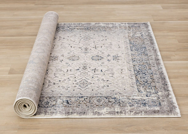 HomeRoots 5' Cream Blue and Gray Medallion Area Rug - Stylish, Durable, Stain Resistant for Any Space 8' X 11' 660266