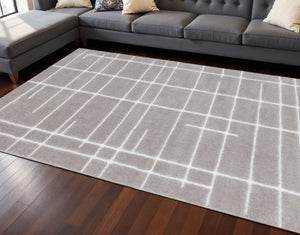 HomeRoots 5' Gray and White Striped Area Rug - Soft, Durable, and Stylish for High-Traffic Spaces in Your Home 8' X 11' 660268