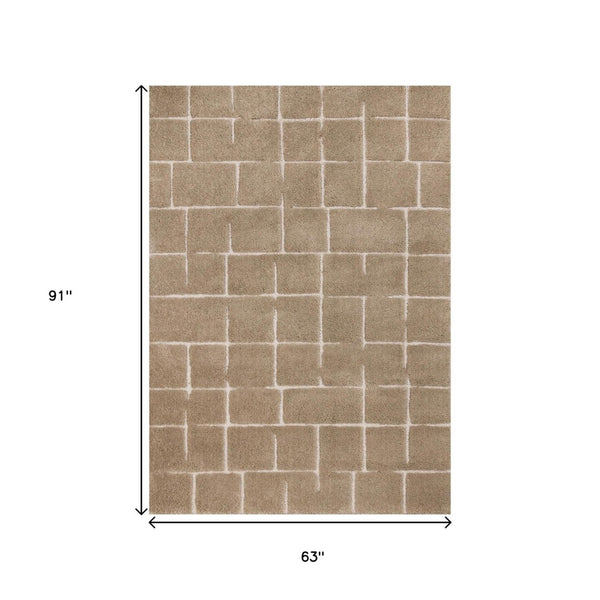 HomeRoots 5' Gray and Taupe Geometric Area Rug - Modern, Soft, and Durable Design for Any Living Space 5' X 8' 660269