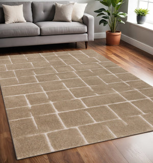 HomeRoots 5' Gray and Taupe Geometric Area Rug - Modern, Soft, and Durable Design for Any Living Space 5' X 8' 660269