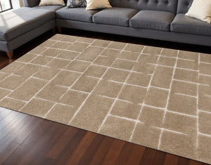 HomeRoots 5' Gray and Taupe Geometric Area Rug - Modern, Soft, and Durable Design for Any Living Space 8' X 11' 660270