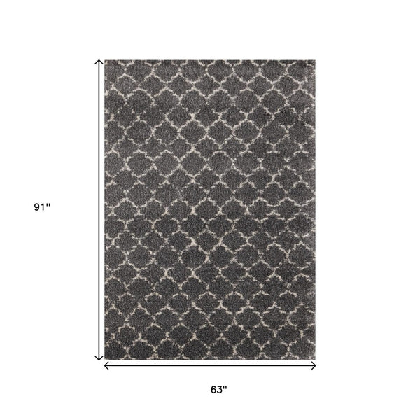 HomeRoots 5' Gray and Cream Ogee Area Rug – Stylish, Durable, Stain-Resistant, Perfect for Modern Living Spaces 5' X 8' 660271