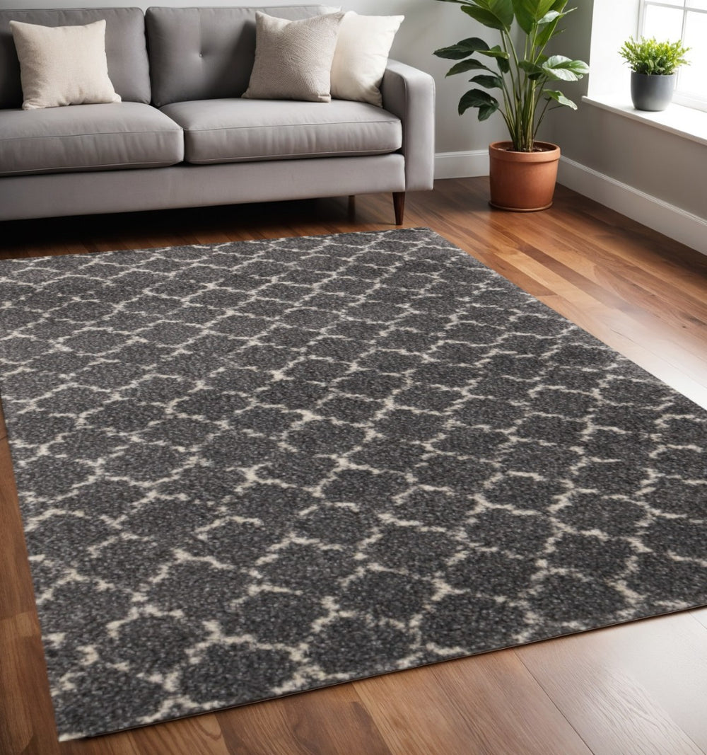 HomeRoots 5' Gray and Cream Ogee Area Rug – Stylish, Durable, Stain-Resistant, Perfect for Modern Living Spaces 5' X 8' 660271