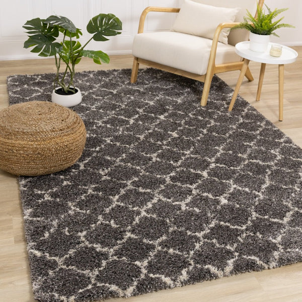 HomeRoots 5' Gray and Cream Ogee Area Rug – Stylish, Durable, Stain-Resistant, Perfect for Modern Living Spaces 5' X 8' 660271