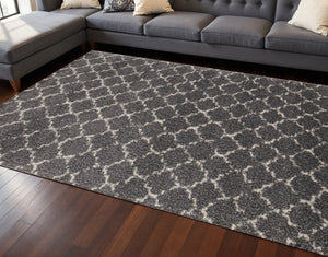 HomeRoots 5' Gray and Cream Ogee Area Rug – Stylish, Durable, Stain-Resistant, Perfect for Modern Living Spaces 8' X 11' 660272