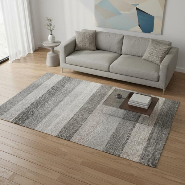 HomeRoots 5' Gray and Taupe Geometric Area Rug - Modern, Durable, and Stain-Resistant for Stylish Living Spaces 5' X 8' 660273