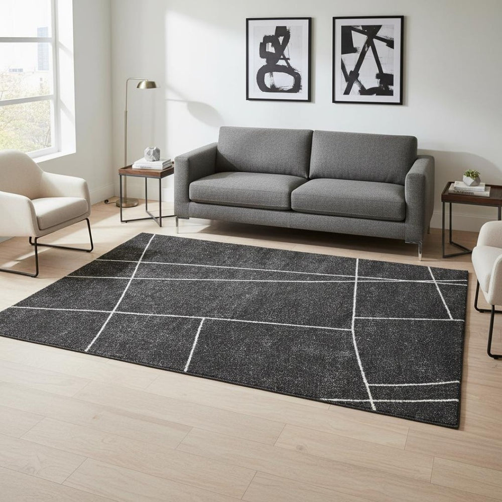 HomeRoots 5' Gray and White Abstract Area Rug - Soft, Stain-Resistant Design for Modern Living Spaces 5' X 8' 660275