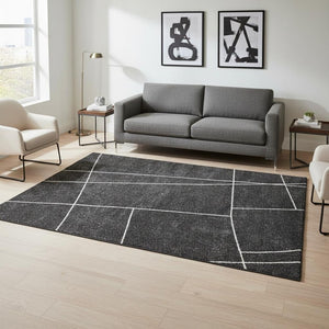 HomeRoots 5' Gray and White Abstract Area Rug - Soft, Stain-Resistant Design for Modern Living Spaces 5' X 8' 660275