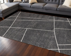 HomeRoots 5' Gray and White Abstract Area Rug - Soft, Stain-Resistant Design for Modern Living Spaces 8' X 11' 660276