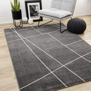 HomeRoots 5' Gray and White Abstract Area Rug - Soft, Stain-Resistant Design for Modern Living Spaces 8' X 11' 660276