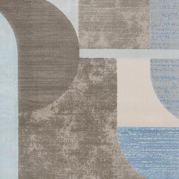 HomeRoots 5' Modern Geometric Area Rug in Blue-Gray and Brown - Durable, Stain-Resistant, Low-Maintenance Design 5' X 8' 660279