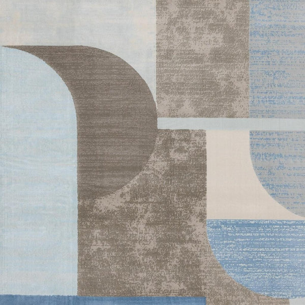 HomeRoots 5' Modern Geometric Area Rug in Blue-Gray and Brown - Durable, Stain-Resistant, Low-Maintenance Design 5' X 8' 660279