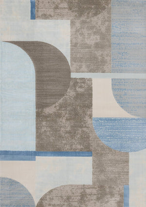 HomeRoots 5' Modern Geometric Area Rug in Blue-Gray and Brown - Durable, Stain-Resistant, Low-Maintenance Design 5' X 8' 660279