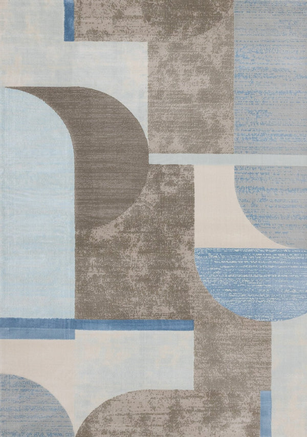 HomeRoots 5' Modern Geometric Area Rug in Blue-Gray and Brown - Durable, Stain-Resistant, Low-Maintenance Design 5' X 8' 660279