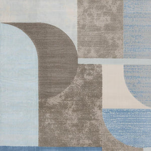HomeRoots 5' Modern Geometric Area Rug in Blue-Gray and Brown - Durable, Stain-Resistant, Low-Maintenance Design 8' X 11' 660280