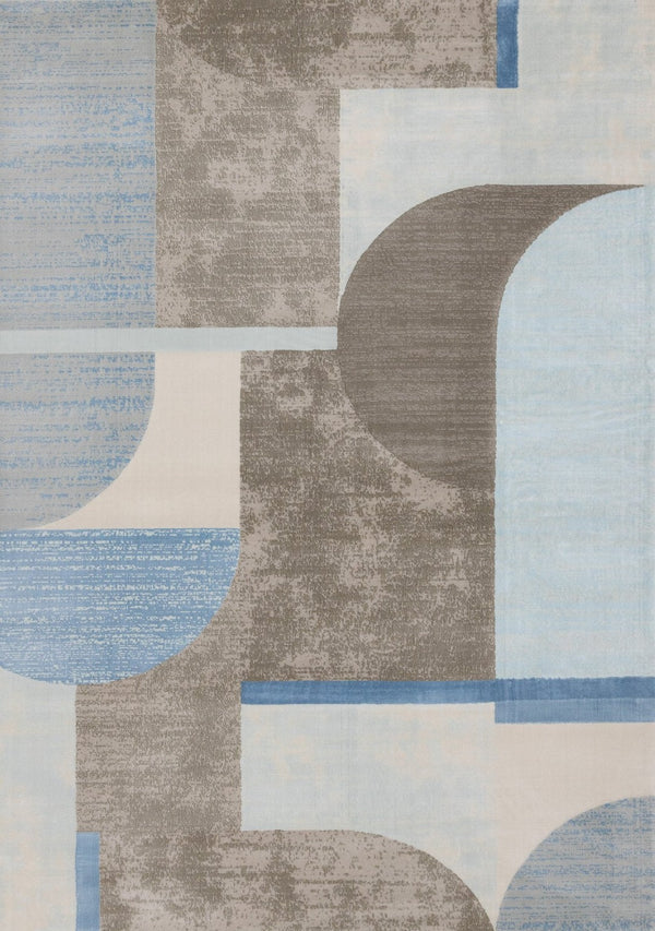 HomeRoots 5' Modern Geometric Area Rug in Blue-Gray and Brown - Durable, Stain-Resistant, Low-Maintenance Design 8' X 11' 660280