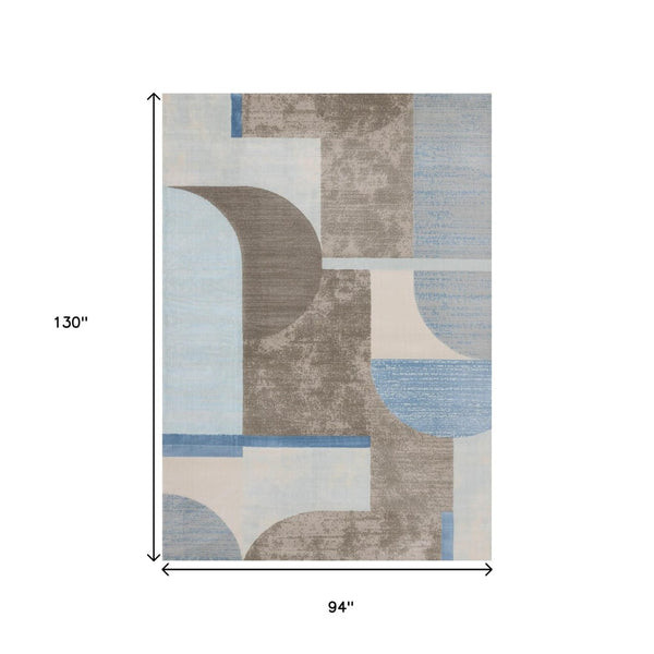 HomeRoots 5' Modern Geometric Area Rug in Blue-Gray and Brown - Durable, Stain-Resistant, Low-Maintenance Design 8' X 11' 660280
