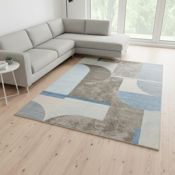 HomeRoots 5' Modern Geometric Area Rug in Blue-Gray and Brown - Durable, Stain-Resistant, Low-Maintenance Design 8' X 11' 660280