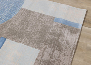HomeRoots 5' Modern Geometric Area Rug in Blue-Gray and Brown - Durable, Stain-Resistant, Low-Maintenance Design 8' X 11' 660280