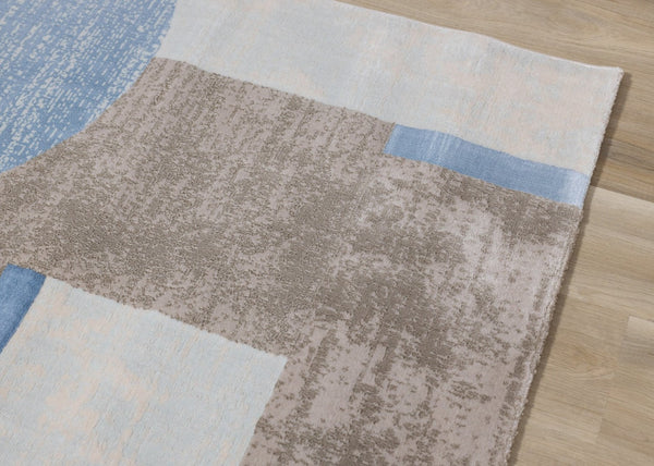 HomeRoots 5' Modern Geometric Area Rug in Blue-Gray and Brown - Durable, Stain-Resistant, Low-Maintenance Design 8' X 11' 660280