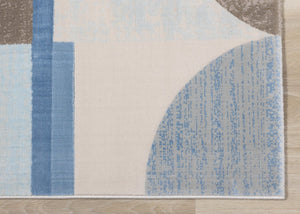 HomeRoots 5' Modern Geometric Area Rug in Blue-Gray and Brown - Durable, Stain-Resistant, Low-Maintenance Design 8' X 11' 660280