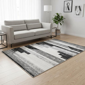 HomeRoots 5' Striped Area Rug in White and Gray - Stylish, Durable, Stain-Resistant Design for Any Room 5' X 8' 660281