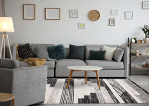 HomeRoots 5' Striped Area Rug in White and Gray - Stylish, Durable, Stain-Resistant Design for Any Room 5' X 8' 660281