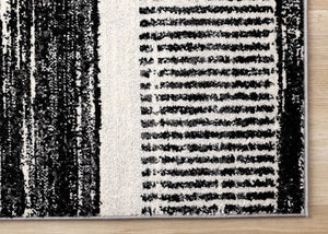 HomeRoots 5' Striped Area Rug in White and Gray - Stylish, Durable, Stain-Resistant Design for Any Room 5' X 8' 660281