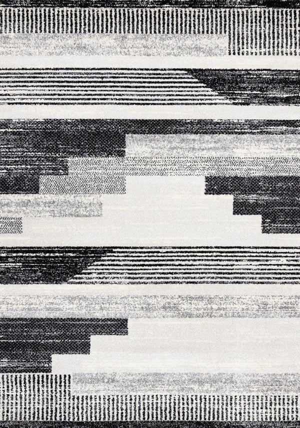 HomeRoots 5' Striped Area Rug in White and Gray - Stylish, Durable, Stain-Resistant Design for Any Room 5' X 8' 660281