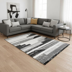 HomeRoots 5' Striped Area Rug in White and Gray - Stylish, Durable, Stain-Resistant Design for Any Room 8' X 11' 660282
