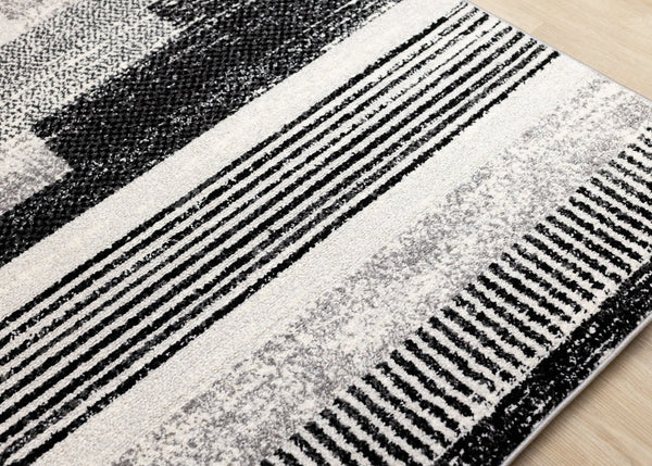 HomeRoots 5' Striped Area Rug in White and Gray - Stylish, Durable, Stain-Resistant Design for Any Room 8' X 11' 660282