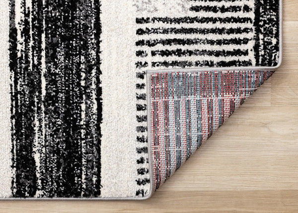 HomeRoots 5' Striped Area Rug in White and Gray - Stylish, Durable, Stain-Resistant Design for Any Room 8' X 11' 660282