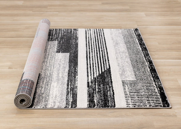 HomeRoots 5' Striped Area Rug in White and Gray - Stylish, Durable, Stain-Resistant Design for Any Room 8' X 11' 660282