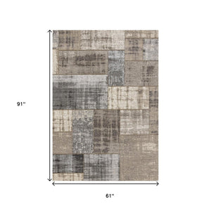 HomeRoots 5' Abstract Area Rug in Gray, Cream, and Tan - Stylish, Durable, and Stain Resistant for Modern Homes 5' X 8' 660283