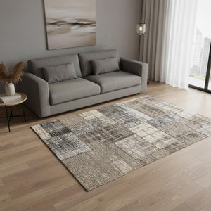 HomeRoots 5' Abstract Area Rug in Gray, Cream, and Tan - Stylish, Durable, and Stain Resistant for Modern Homes 5' X 8' 660283