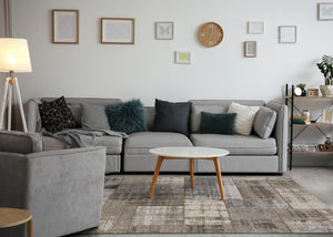 HomeRoots 5' Abstract Area Rug in Gray, Cream, and Tan - Stylish, Durable, and Stain Resistant for Modern Homes 5' X 8' 660283