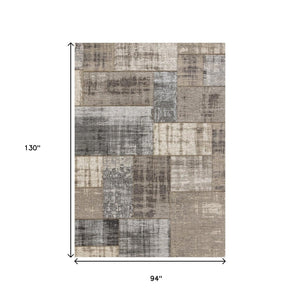 HomeRoots 5' Abstract Area Rug in Gray, Cream, and Tan - Stylish, Durable, and Stain Resistant for Modern Homes 8' X 11' 660284