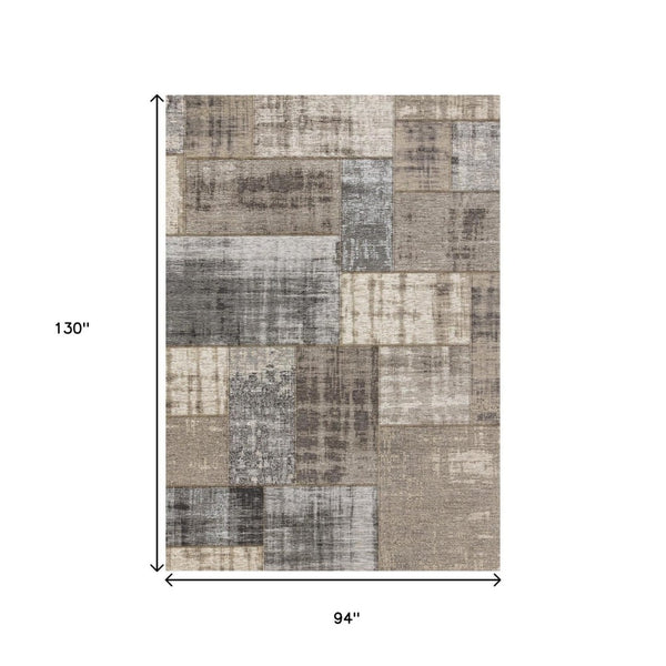 HomeRoots 5' Abstract Area Rug in Gray, Cream, and Tan - Stylish, Durable, and Stain Resistant for Modern Homes 8' X 11' 660284