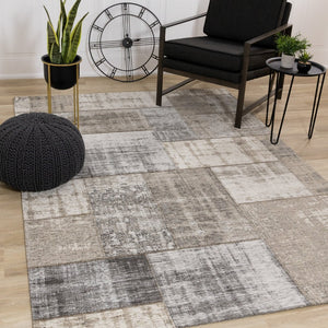 HomeRoots 5' Abstract Area Rug in Gray, Cream, and Tan - Stylish, Durable, and Stain Resistant for Modern Homes 8' X 11' 660284