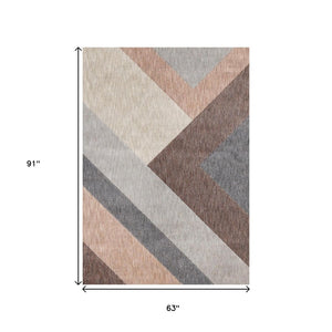 HomeRoots 5' Modern Geometric Area Rug in Gray, Brown, and Beige - Durable, Stain-Resistant, Stylish Design 5' X 8' 660286