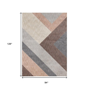 HomeRoots 5' Modern Geometric Area Rug in Gray, Brown, and Beige - Durable, Stain-Resistant, Stylish Design 8' X 11' 660287