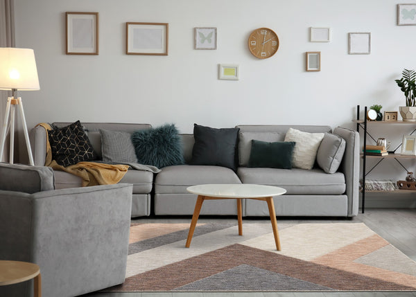 HomeRoots 5' Modern Geometric Area Rug in Gray, Brown, and Beige - Durable, Stain-Resistant, Stylish Design 8' X 11' 660287