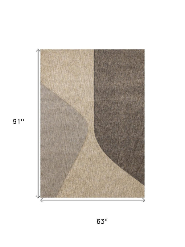 HomeRoots 5' Modern Geometric Area Rug in Beige, Gray, and Brown - Stylish, Durable, and Easy Care for Homes 5' X 8' 660288